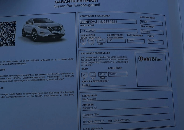 Nissan Qashqai cena 79900 przebieg: 131000, rok produkcji 2018 z Jeziorany małe 781